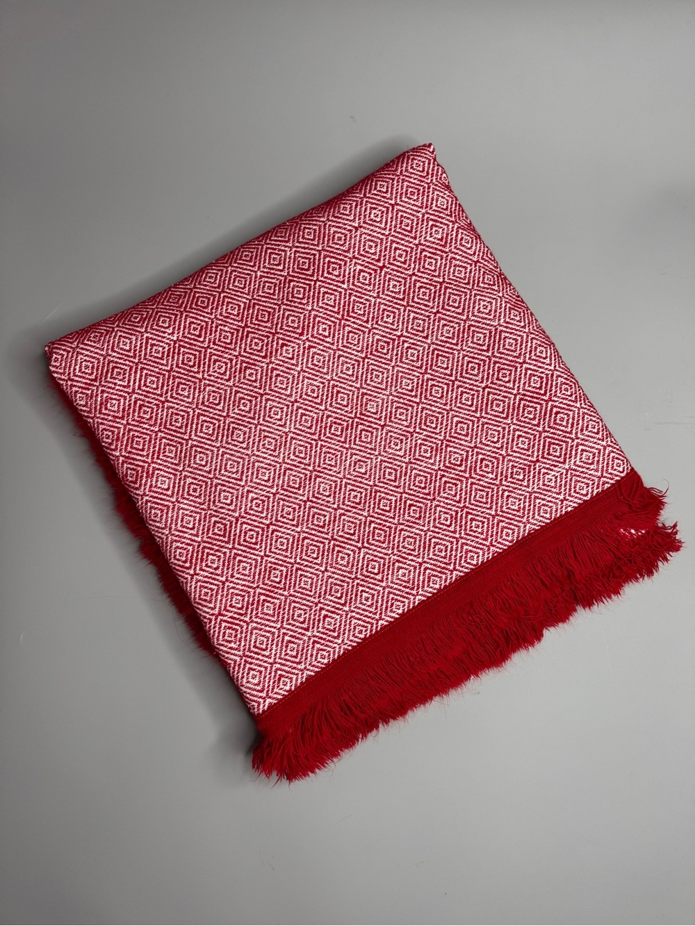 65” Red & White Diamond Pattern Fringe  Throw